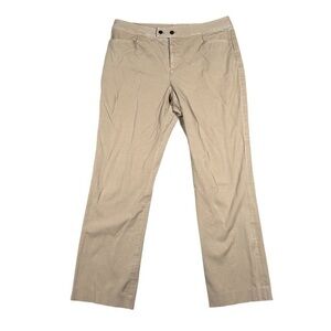Chaps Womens Tan Stretch Flat Front Khaki Chino Pants High Rise Straight Size 14